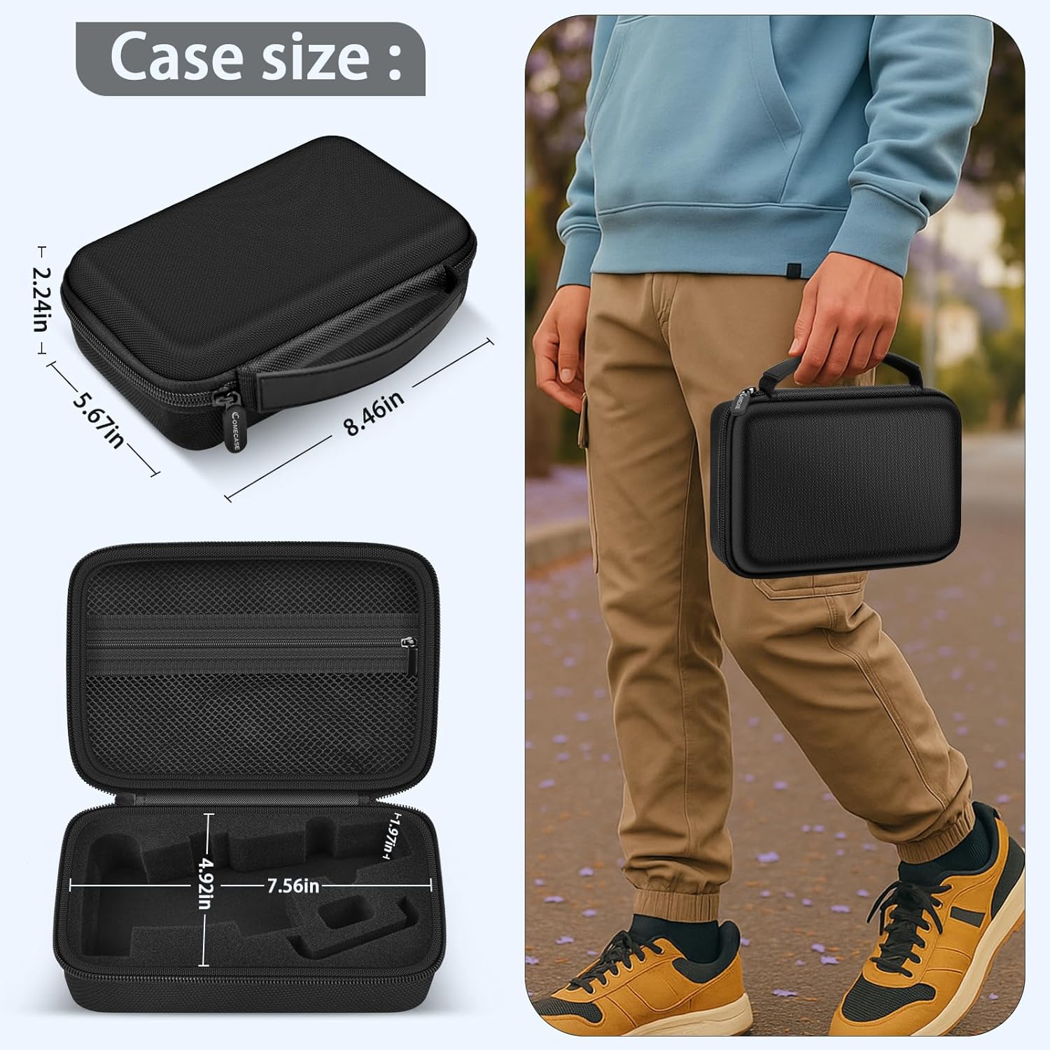 Comecase Osmo Mobile 7P Case Compatible with DJI Osmo OM 7 Pro/7 Gimbal Stabilizer, Travel Bag with Mesh Pocket & Sponge Padding for DJI Osmo Mobile 7/7P Accessories -Black