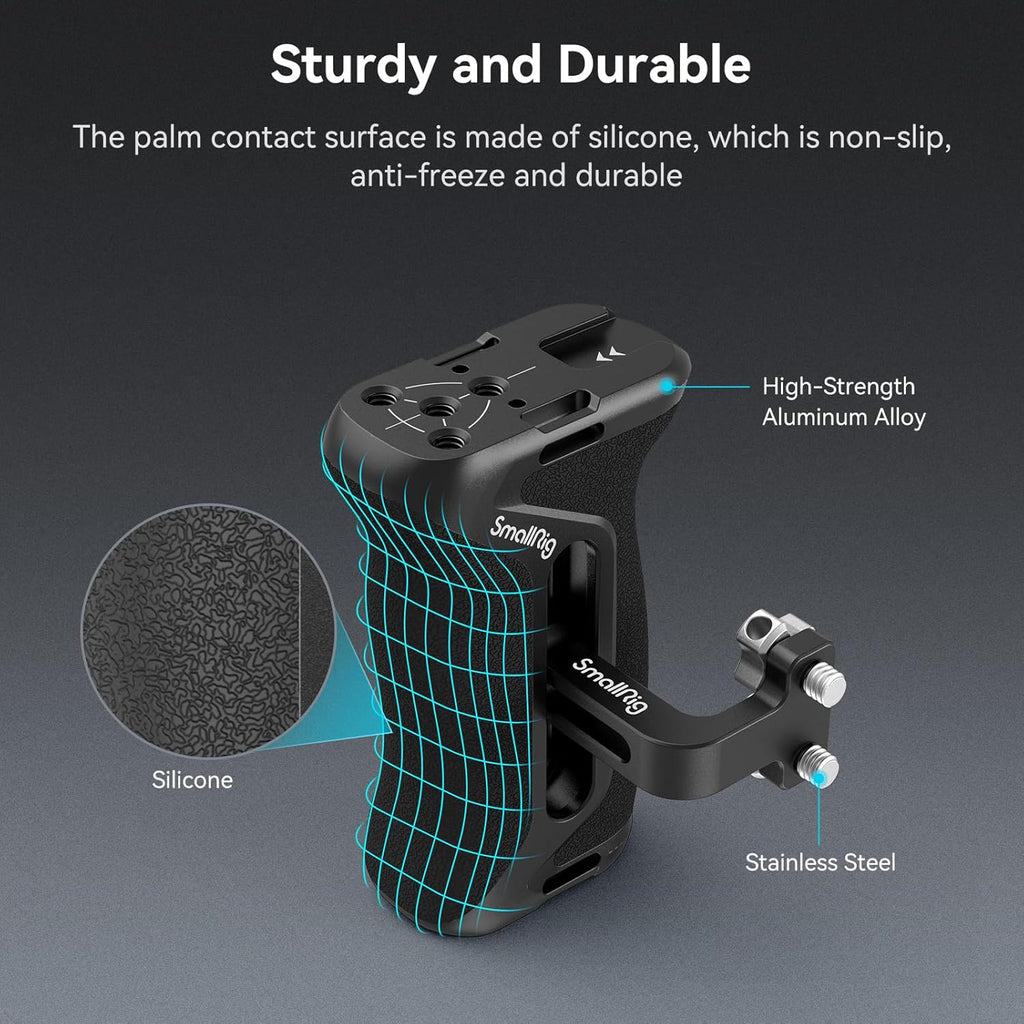 SmallRig Aluminum Side Handle for Camera Cages, Universal Ergonomic Side Handgrip with Bulit-in 1/4"-20 Locating Hole, Strap Hole, Cold Shoe, 36mm Up/Down Adjustable