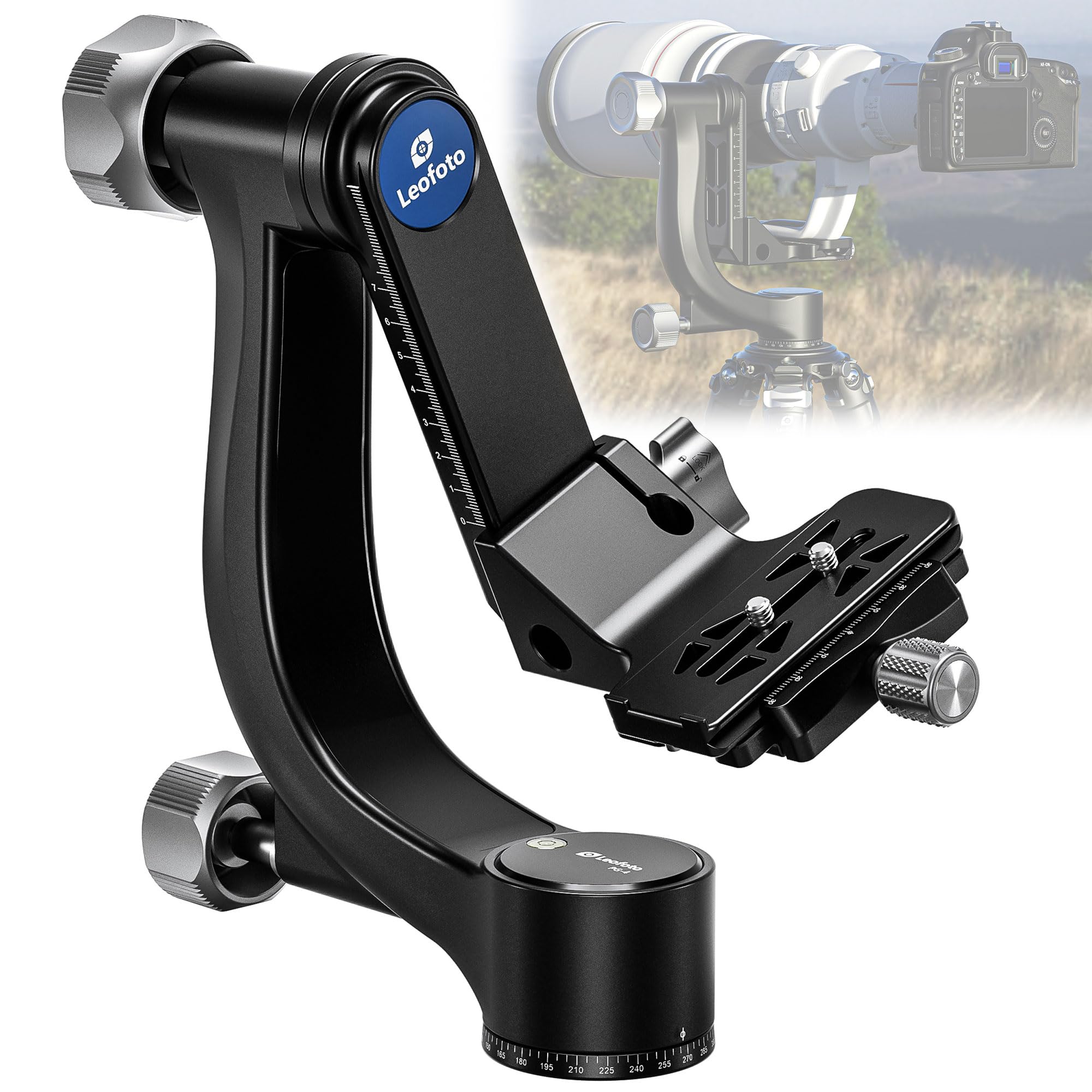 Leofoto Gimbal Tripod Head, Aluminum Alloy Monopod Head Panoramic Tilt Quick Release Quick Release Buckle Conversion Head Accessories for DSLR/Camcorders, 3/8" Thread, Max Load 10KG/22.05lb (MPG-01)